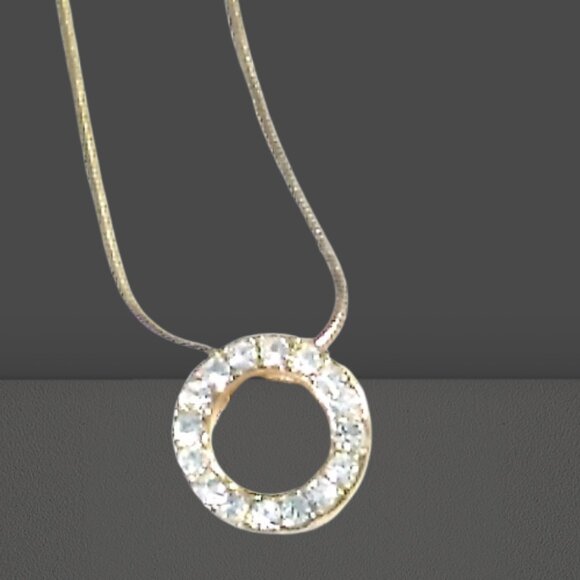 Gold-tone Circle Rhinestone Pendant Necklace - Picture 7 of 11